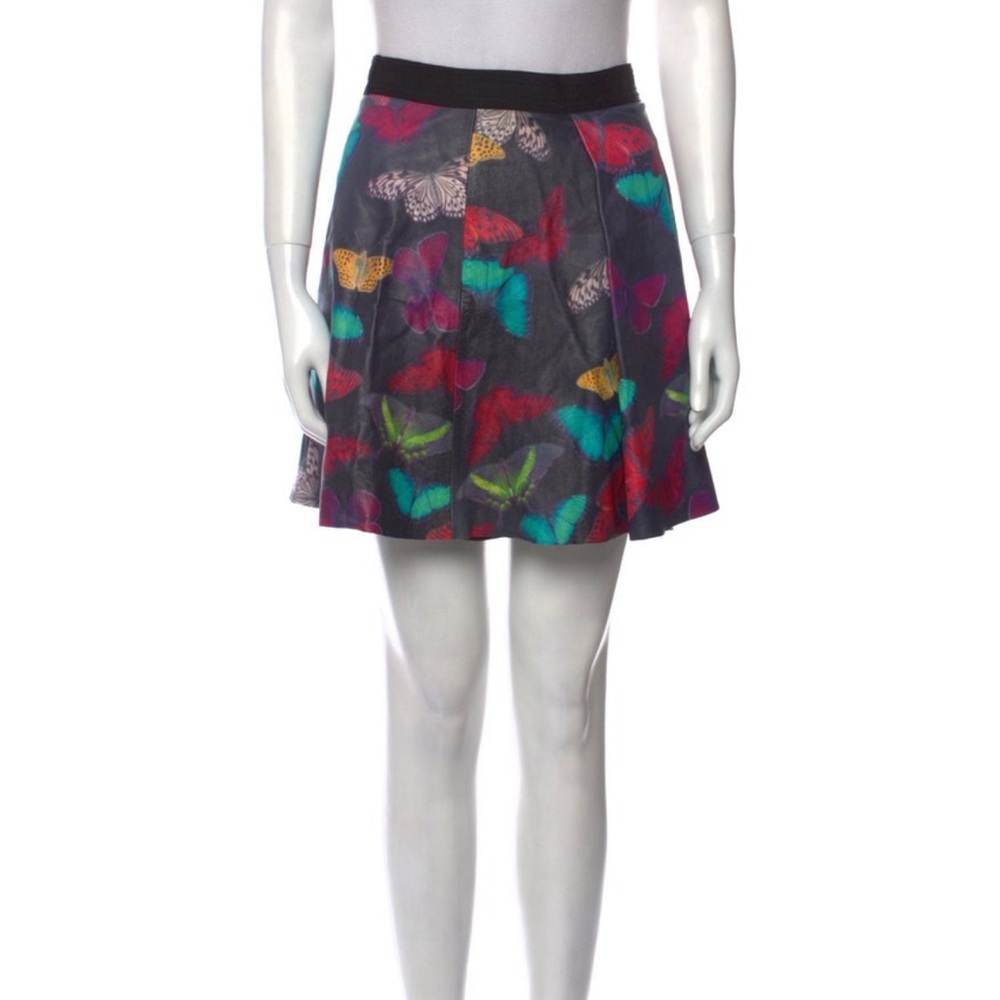 Alice + Olivia leather butterfly mini skirt